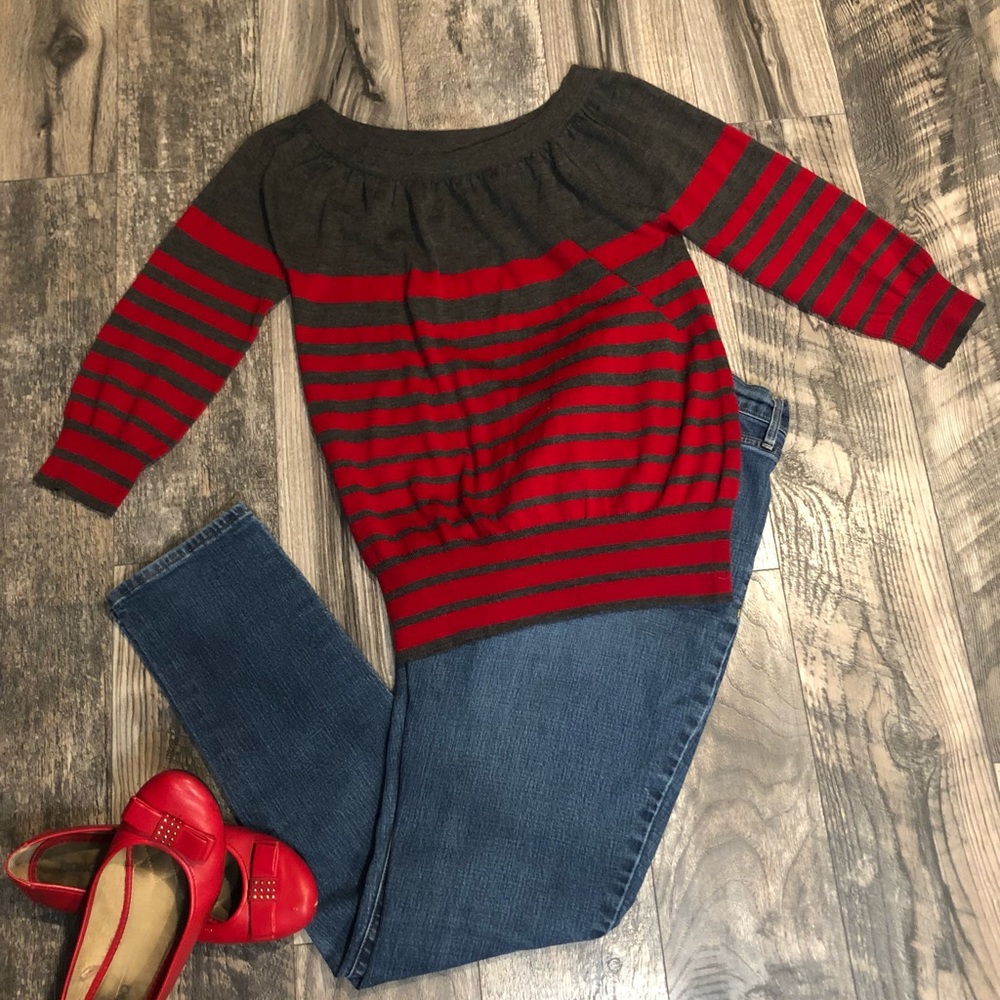 Limited charcoal grey and red striped, large.